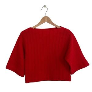 VINTAGE 70’-80’s Montgomery Wards boxy boat neckline Red Sweater office siren L